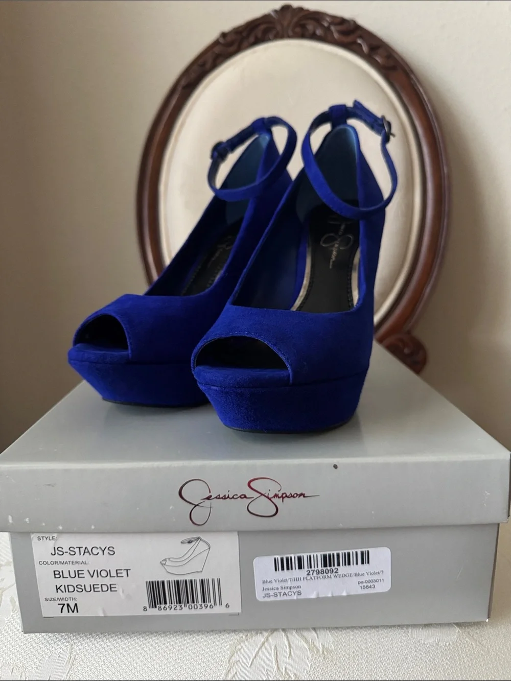 Jessica Simpson Blue Violet Suede Ankle-Strap Platform Heels